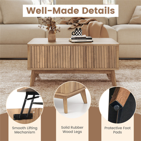 带凹槽设计的胡桃木升降式咖啡桌，90.17×50.80×41.91cm橡胶木腿桌，带2个隐藏式储物空间，容量220LBS-9