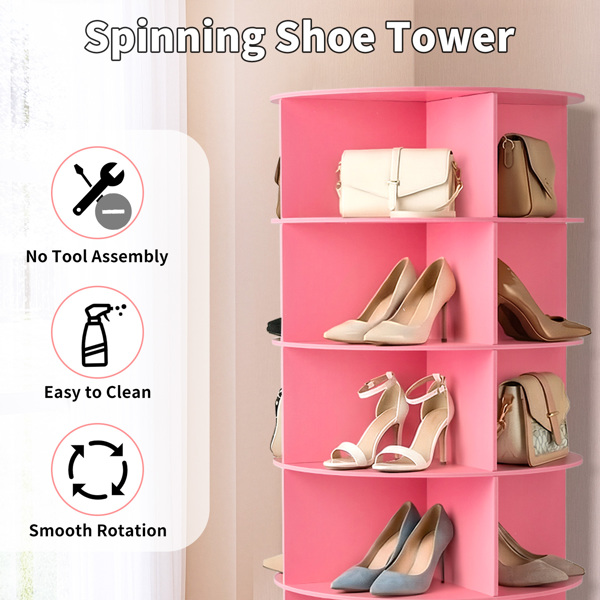 7 层 可360° 旋转 木塑板 60*60*184cm 鞋架 粉色-5