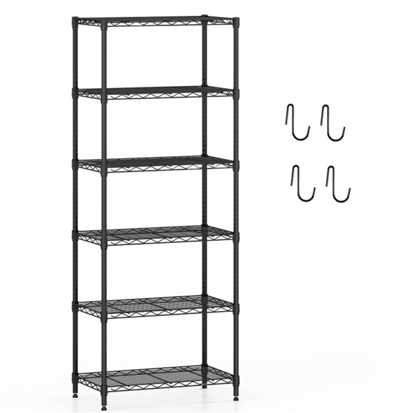 6层重型金属线架，900LBS总容量存储架，带可调节架，黑色-1