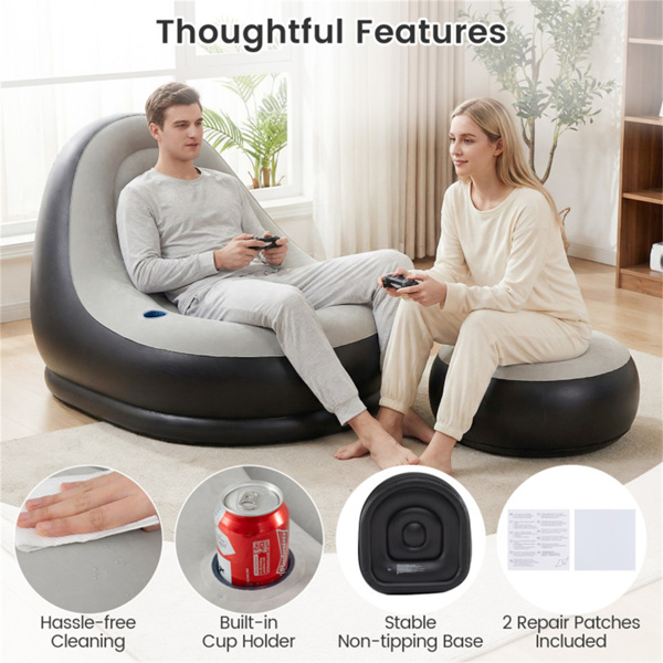 奥斯曼式充气沙发套装，104.14×127×90.17cm植绒PVC充气沙发，容量220LBS，带杯架，灰色+黑色-5