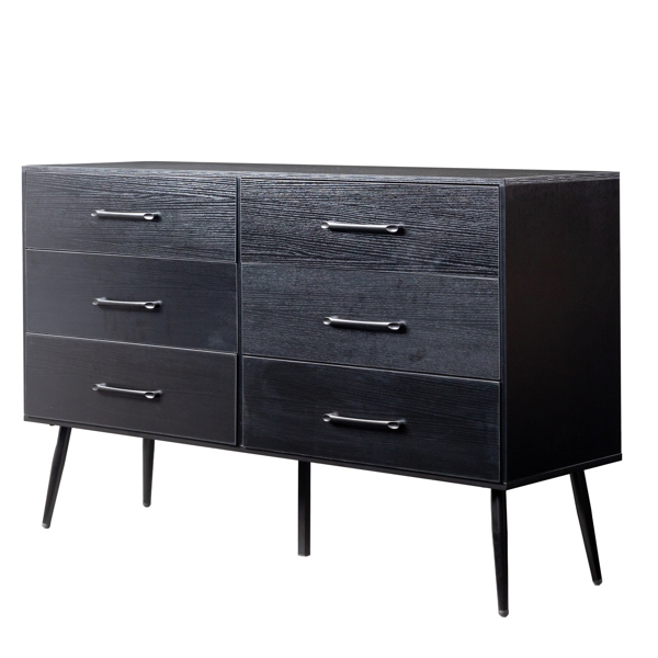 黑色 刨花板+无纺布 贴三胺 133*40*84cm 双排3层6抽带高脚 抽屉柜 饰面布抽柜-2