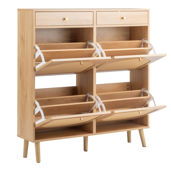 藤面2抽4翻斗 鞋柜 刨花板 105*24*110cm 原木色-3