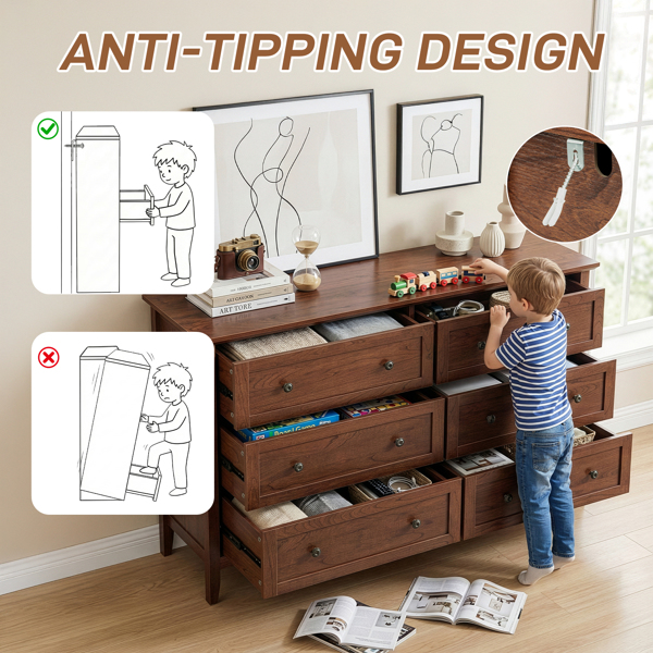 棕色（1061实木樱桃） P2 刨花板+密度板 三胺 120*40*80cm 拼框 双排双把手六抽 抽屉柜-2