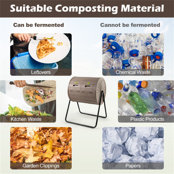 咖啡色双室堆肥滚筒37.5Gal 360°旋转堆肥箱，带搅拌叶片，用于花园-8