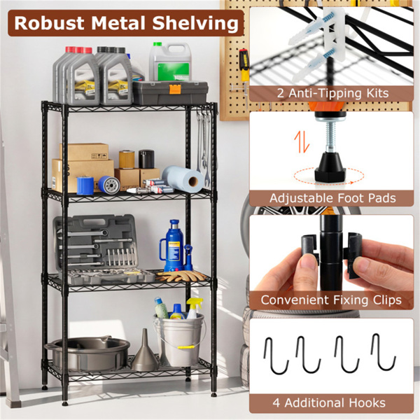 4层重型金属线架，总载重量600磅，带车库和厨房防倾倒套件-9