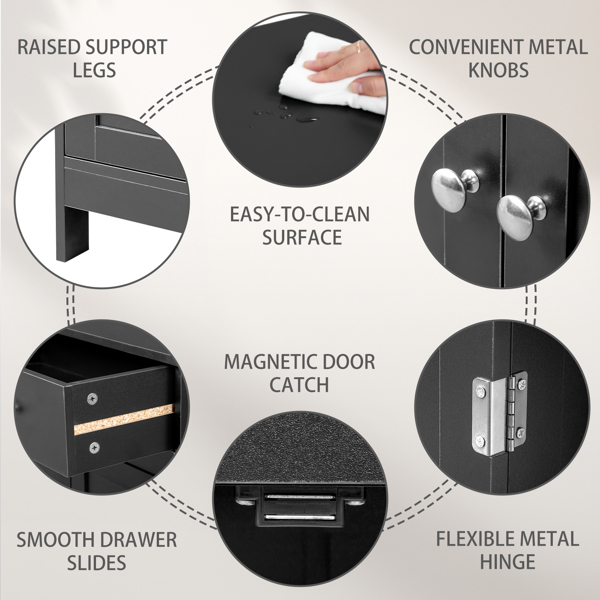 黑色 刨花板三胺贴面 60*30*80cm 双门 单抽 浴室立柜-11