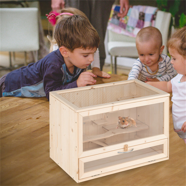 带翻转屋顶的冷杉木仓鼠笼，豚鼠和刺猬的多阶梯活动区-5