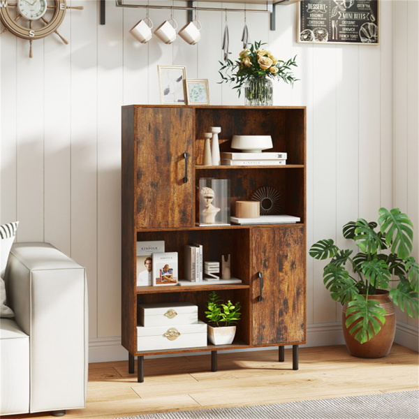 4层2门开放式货架储物柜，入口和客厅总容量为176磅​-棕色-4
