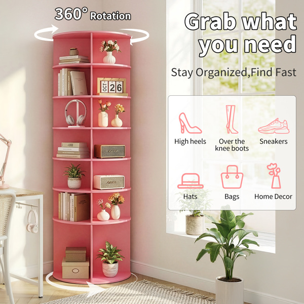 7 层 可360° 旋转 木塑板 60*60*184cm 鞋架 粉色-8
