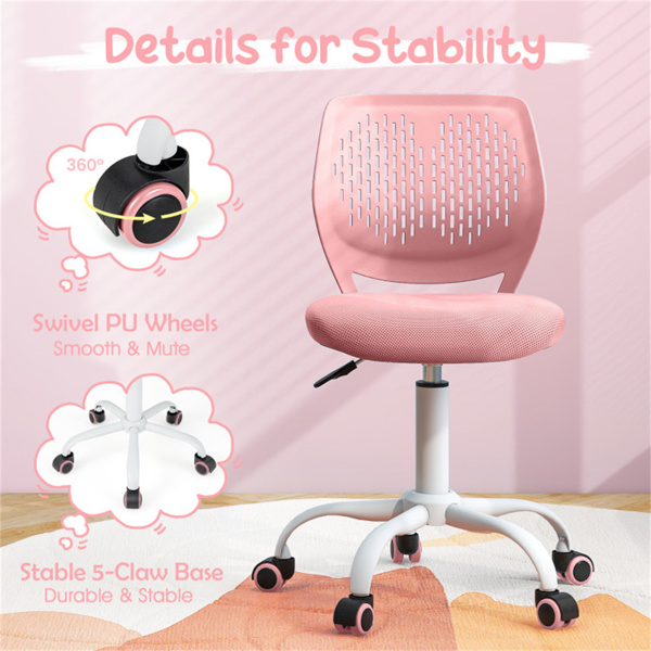 符合人体工程学的儿童办公椅，16.5英寸-21英寸高度可调网眼学习椅 浅粉色-8