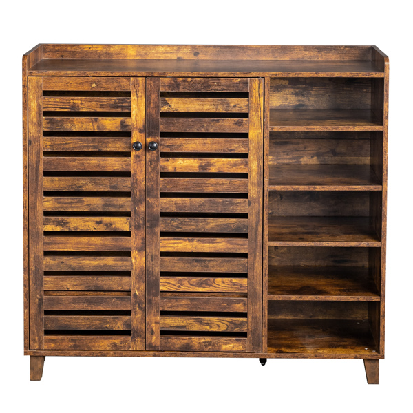 2门带5个开放格桌面带挡板 鞋柜 密度板 116*35.5*107cm 腐木色-11