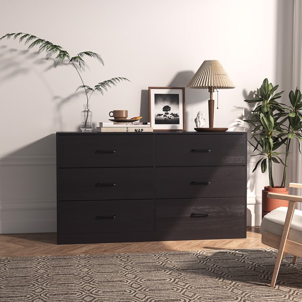 黑色 刨花板+无纺布 贴三胺 134*40*67cm 双排3层6抽 抽屉柜 饰面布抽柜-14