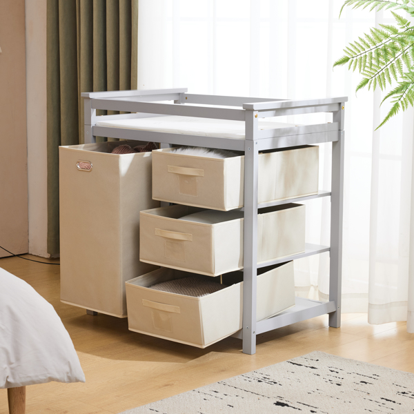 灰色 油漆面 松木 木框 顶部可拆卸 87*53*87.5cm 儿童木床 3布抽+1布袋 换尿布台-18