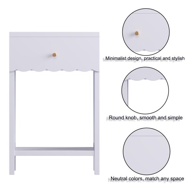 现代床头柜带抽屉和开放式搁板，波浪边床头柜适合卧室，可爱极简边桌适合儿童房或女生房，浅紫色--不支持self pick up且不支持指定仓发货-8