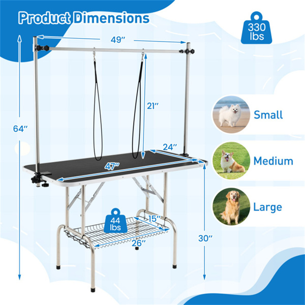 可折叠宠物美容台，带可调节的H形臂，可容纳330磅的小型大型犬-3