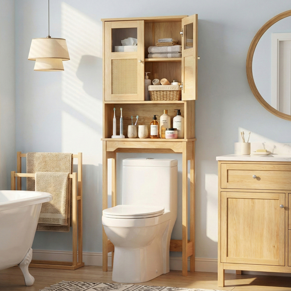 原木色   刨花板三胺贴面带藤面 60*22*170cm 双门 马桶柜-11