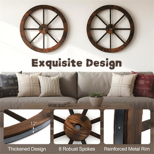 24英寸4个碳化冷杉木车轮，乡村西部装饰，带加强金属轮圈-4