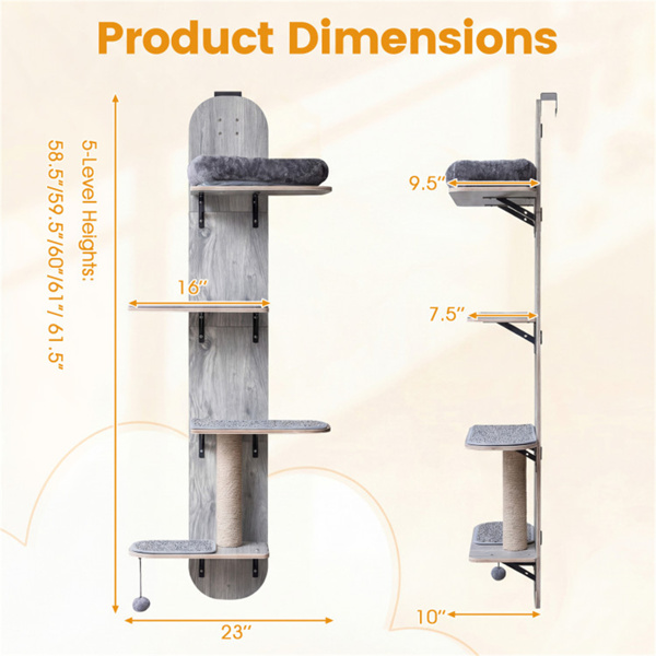 门挂猫树5层高度可调4层攀爬无钻公寓灰色-3