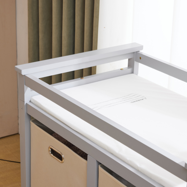 灰色 油漆面 松木 木框 顶部可拆卸 87*53*87.5cm 儿童木床 3布抽+1布袋 换尿布台-13