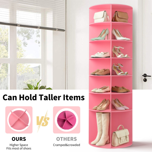 7 层 可360° 旋转 木塑板 60*60*184cm 鞋架 粉色-7