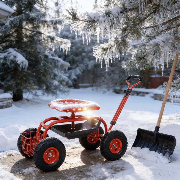 花园推车滚轮滑板车，可调节高度重型滑板车，带4轮可伸缩手柄的滚轮花园推车，带360度座椅和工具托盘的花园凳推车（红色）--不支持self pick up且不支持指定仓发货-14