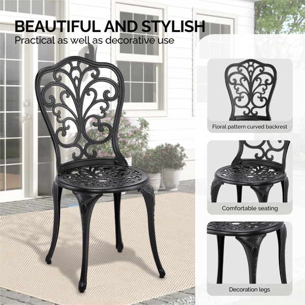 2pcs单人椅和1pc圆桌 蝴蝶花型 黑色 铸件套装-5