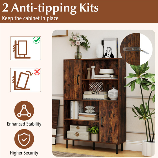 4层2门开放式货架储物柜，入口和客厅总容量为176磅​-棕色-7