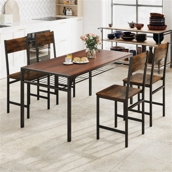 4把工业餐椅，330LBS容量金属框架厨房边椅，棕色 -4