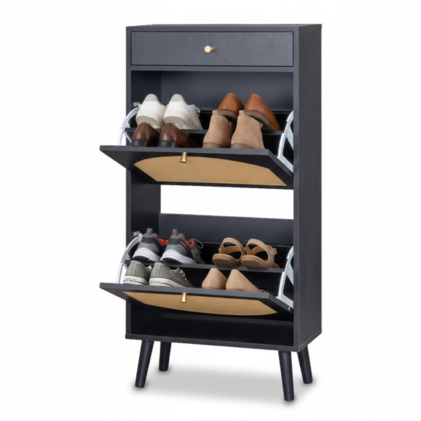 藤面1抽2翻斗 鞋柜 刨花板 54*24*110cm 黑色-12