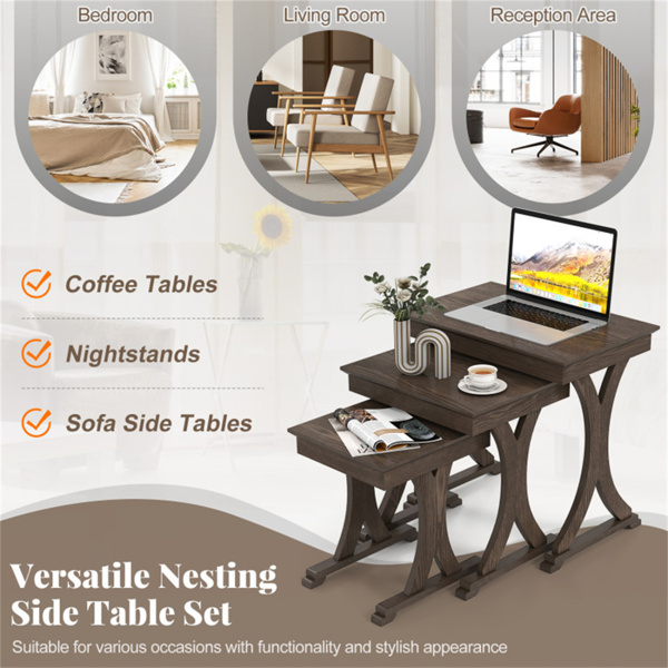 3件套嵌套咖啡桌，节省空间，客厅采用复古木纹饰面-7