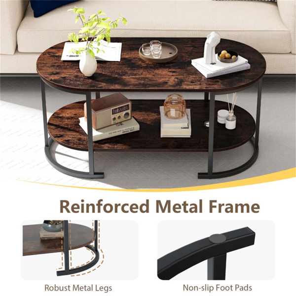 双层咖啡桌，带金属框架，100×50×45厘米机器人真空友好型梳妆台，客厅办公室可容纳88磅-棕色-6