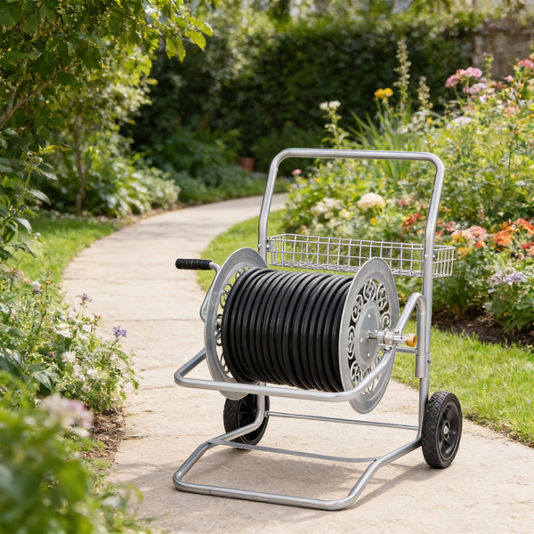 200FT水管车 66.5*75*83CM 银色 PVC实心轮 复古花纹 水管车-8