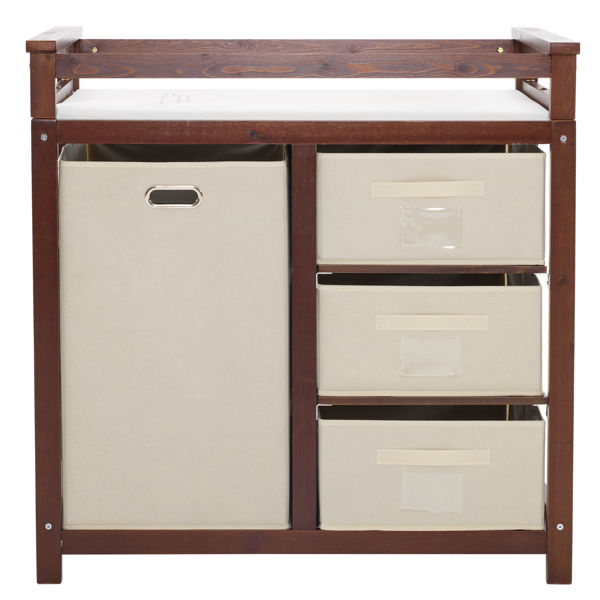 咖啡色 油漆面 松木 木框 顶部可拆卸 87*53*87.5cm 儿童木床 3布抽+1布袋 换尿布台-13