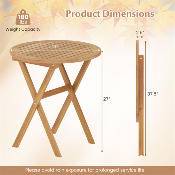 26" x 27"实心相思木可折叠圆形边桌，180磅承重露台边桌-4