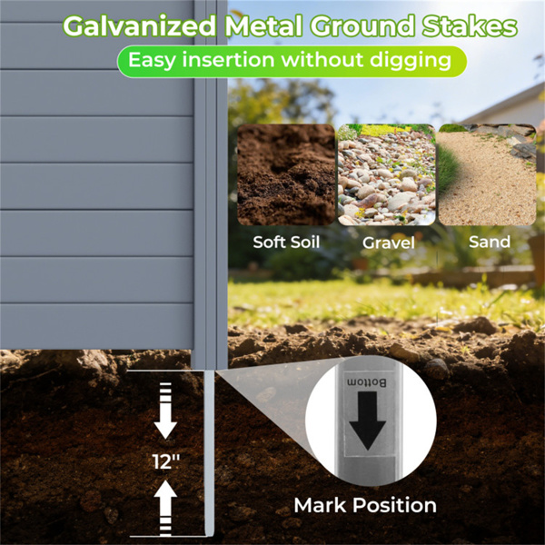 庭院花园48英寸×38英寸装饰性室外围栏模块化设计镀锌桩防风-灰色-8