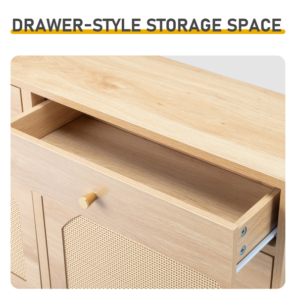 藤面2抽4翻斗 鞋柜 刨花板 105*24*110cm 原木色-8