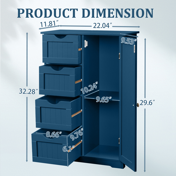 海军蓝  密度板喷漆+三胺贴面 竖纹 56*30*82.5cm  4抽 1门 浴室立柜-6