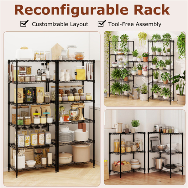 6层重型金属线架，900LBS总容量存储架，带可调节架，黑色-9