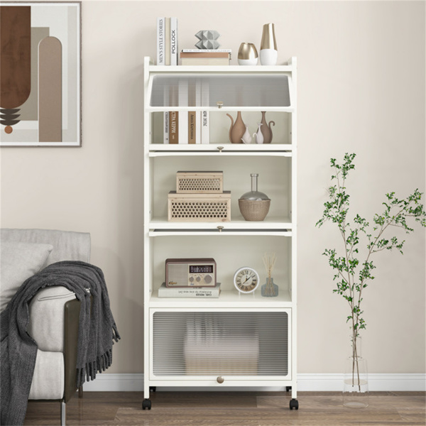 5层滚动微波支架翻转防尘门4脚轮带刹车厨房储物架白色-8