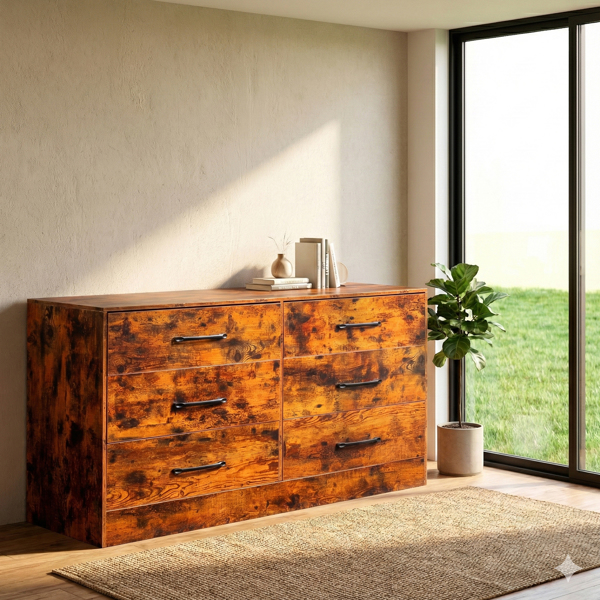 复古木 刨花板+无纺布 贴三胺 134*40*67cm 双排3层6抽 抽屉柜 饰面布抽柜-10