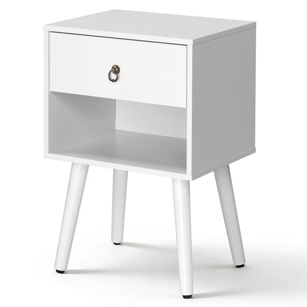 白色 P2刨花板+实木腿 贴麻面三胺 拉环拉手 38*30*55cm 一抽带下隔层 床头柜 1PC-15