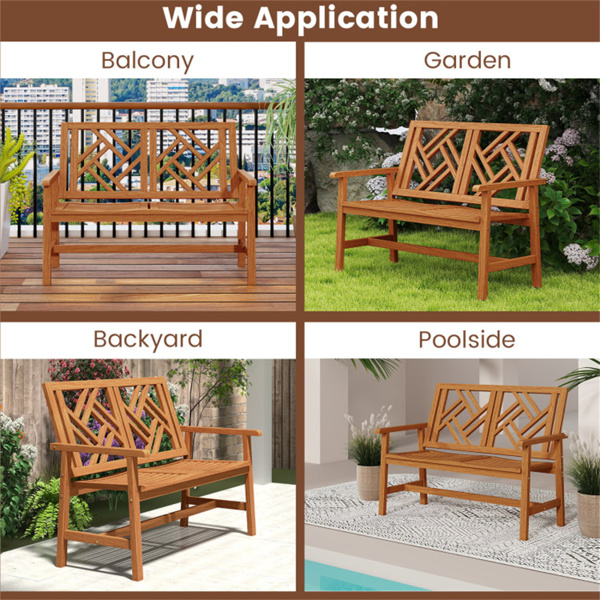 实木2人花园长椅，660磅人体工程学露台双人沙发-9