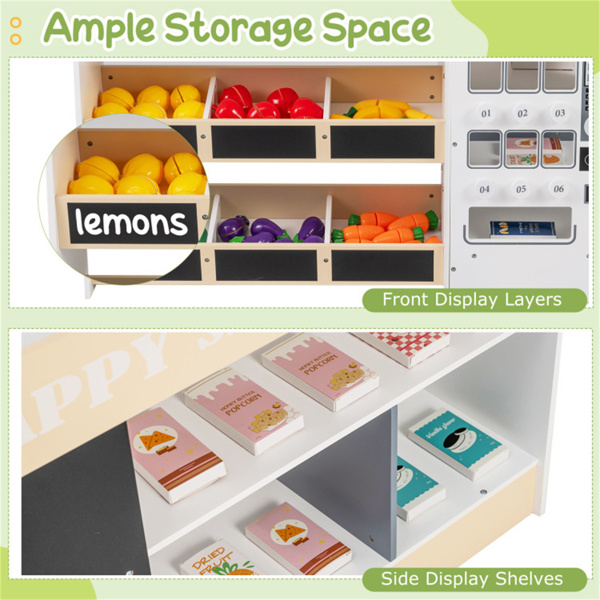 自然色木制儿童超市玩具套装，带自动售货机，90.17×78.74×104.14cm杂货店玩具，带购物车，3人+-6