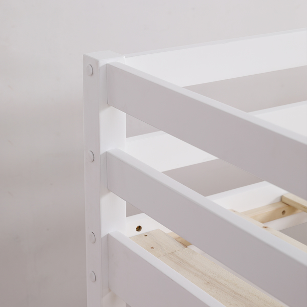 白色 油漆面 松木+胶合板 头尾横撑护栏 Twin 儿童木床 直梯 可拆分成单层床 双层床-20