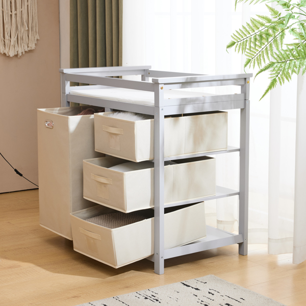 灰色 油漆面 松木 木框 顶部可拆卸 87*53*87.5cm 儿童木床 3布抽+1布袋 换尿布台-21