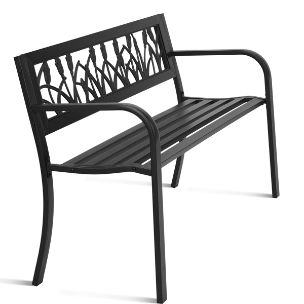 49in PVC郁金香靠背 黑色 铁长椅-10