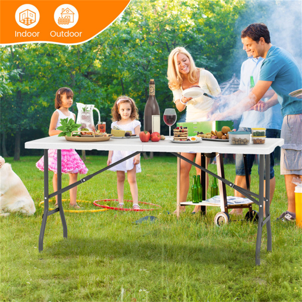 5FT可折叠野餐桌，HDPE顶部400LBS容量露营桌，带把手，白色-10