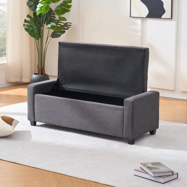 48英寸卧室床尾储物长凳，仿亚麻布面软垫储物脚凳，带扶手，适用于卧室、客厅、玄关，灰色。-6