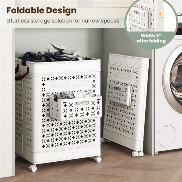 20加仑可折叠洗衣篮，带迷你吊篮，PP中空设计，带轮子-5