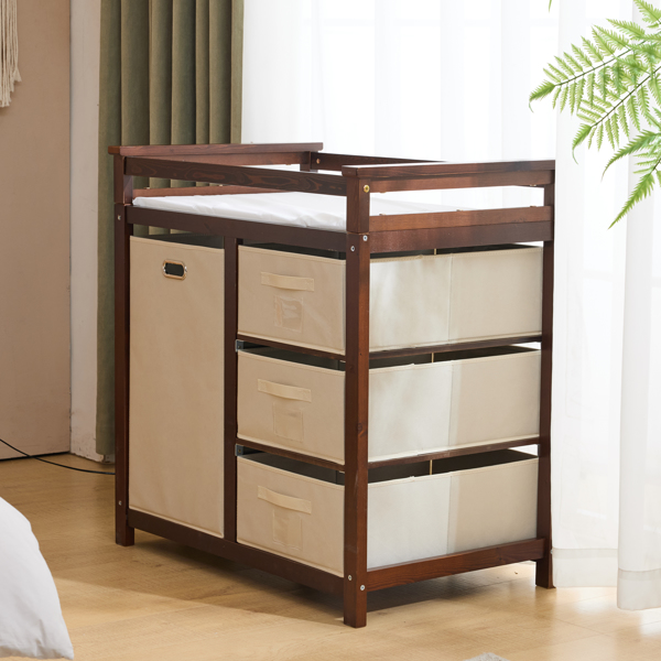 咖啡色 油漆面 松木 木框 顶部可拆卸 87*53*87.5cm 儿童木床 3布抽+1布袋 换尿布台-21